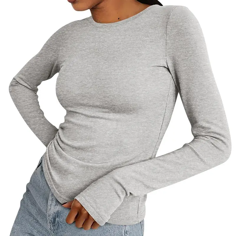 Women's Casual Long Sleeve Crew Neck Top - Slim Fit Basic Going-Out Blouse for Summer & Fall