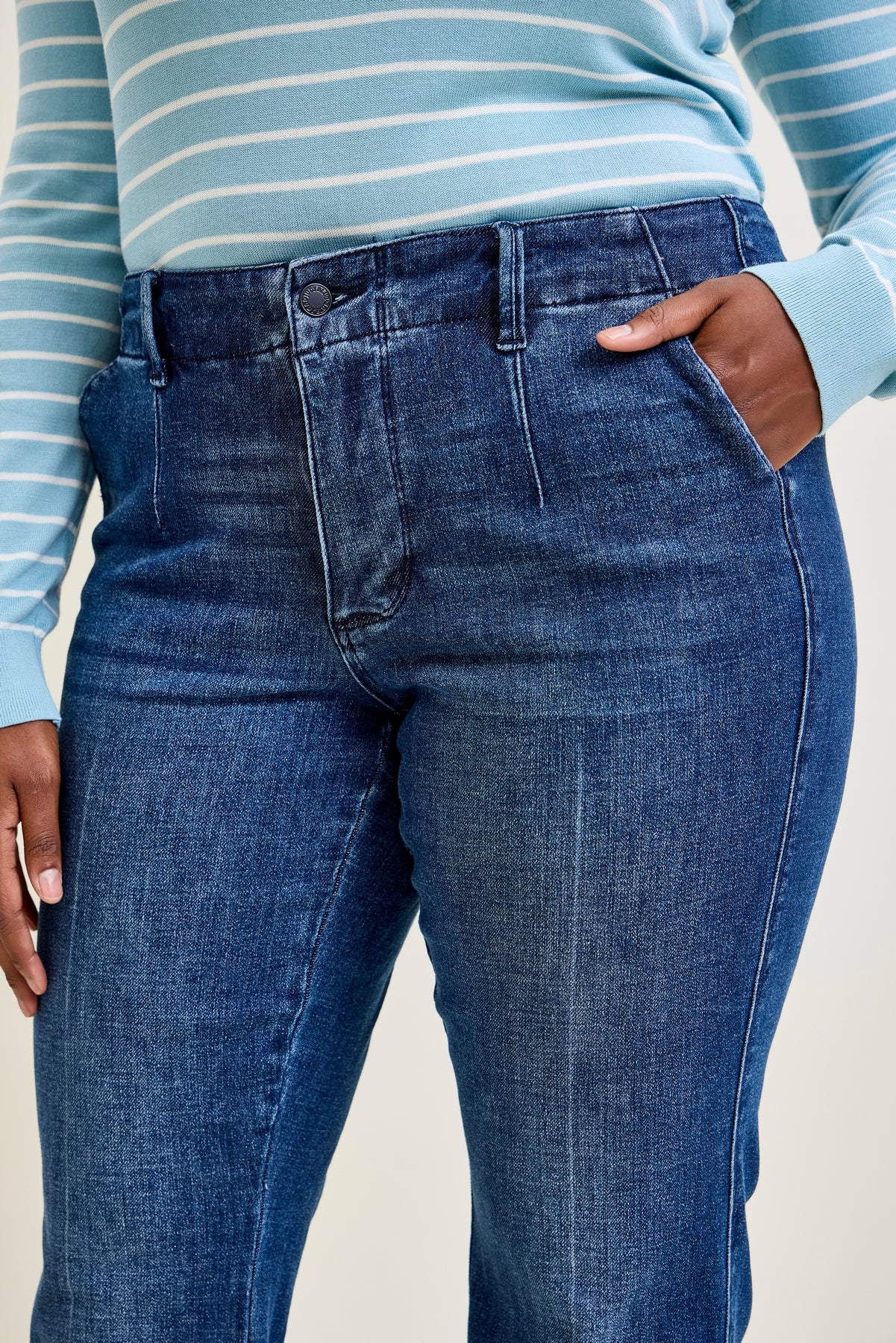 Kathy Mid Rise Bootcut Trousers with TC & Welt Pockets - PLUS