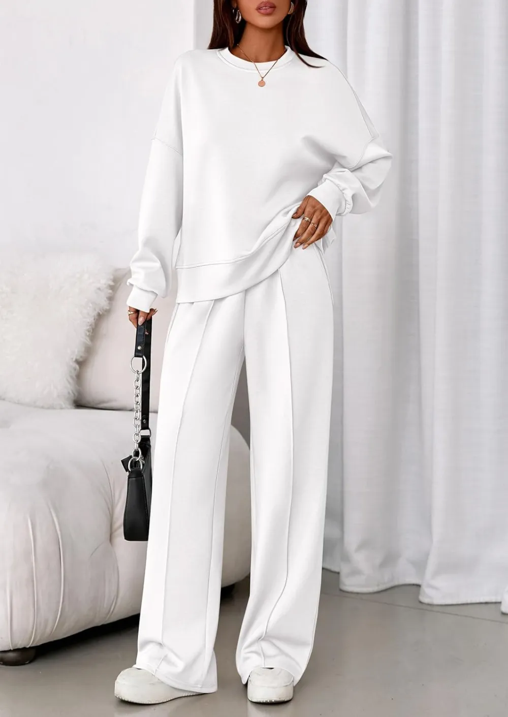 2 Piece Sets For Women Fall Trendy Long Sleeve Sweatshirt Wide Leg Pants Loungewear Set