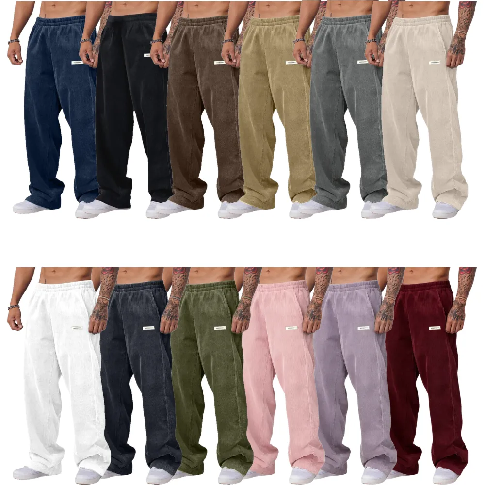 Men's Everyday Casual Pants - Simple Drawstring Loose Fit Letter Patchwork Straight Leg Comfortable & Versatile for Daily Commuter