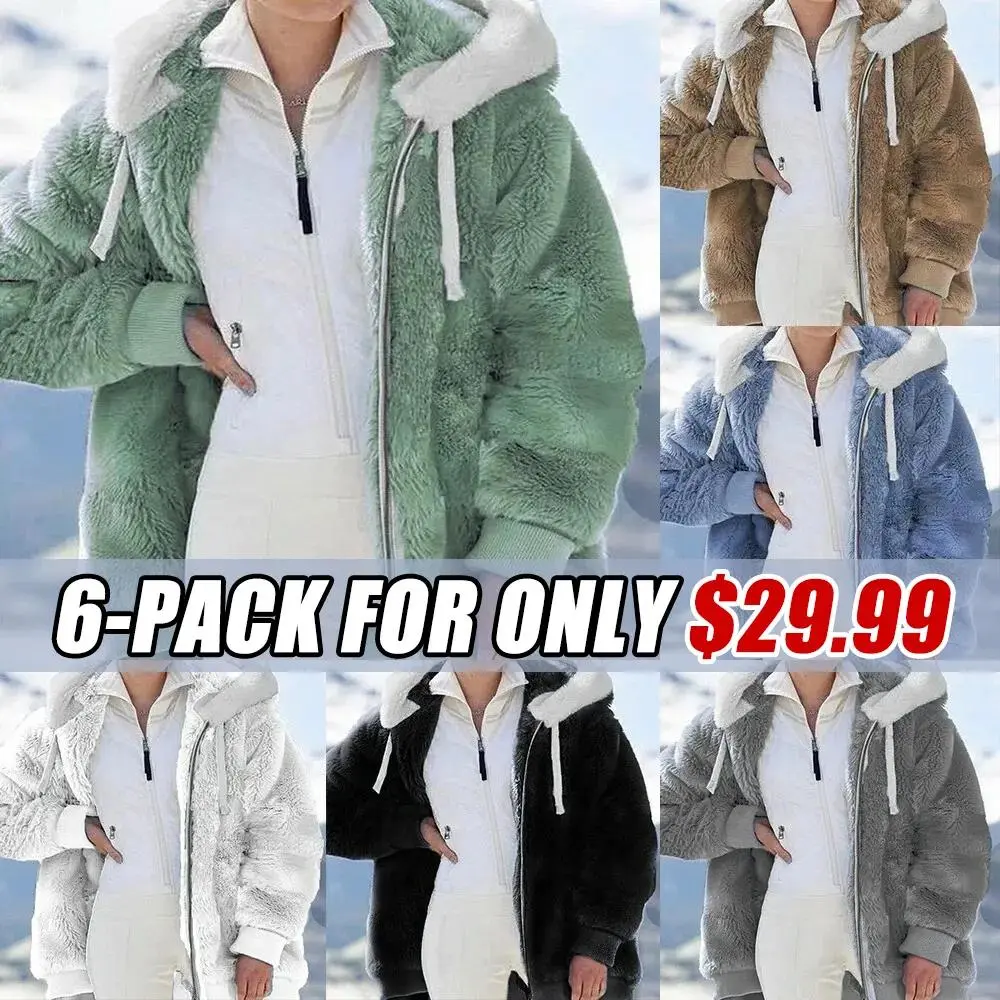 6-Pack Ladies Warm Teddy Bear Fluffy Coat Hooded Fleece Jacket Outwears