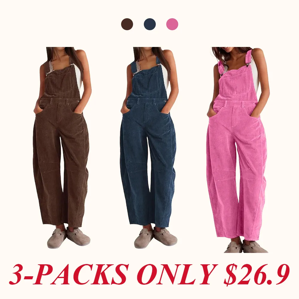 Women Barrel Wide Leg Bib Corduroy Pants