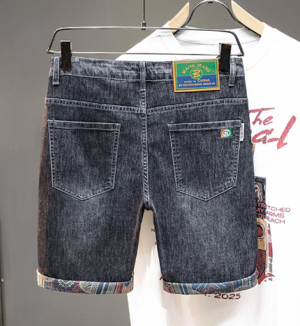 Men's Summer Thin Five-Point Pants Elastic Loose Printed Denim Pants