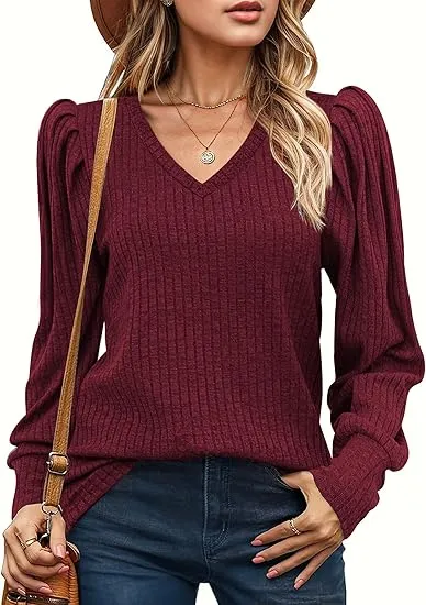 Women's Knit Shirt Soft Puff Long Sleeve