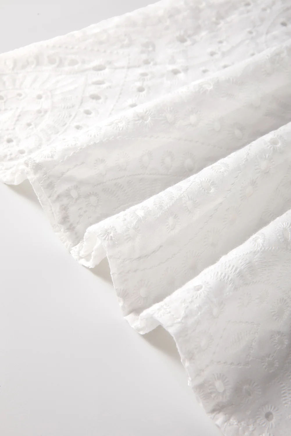 Eyelet Embroidered Puff Sleeve V Neck Blouse