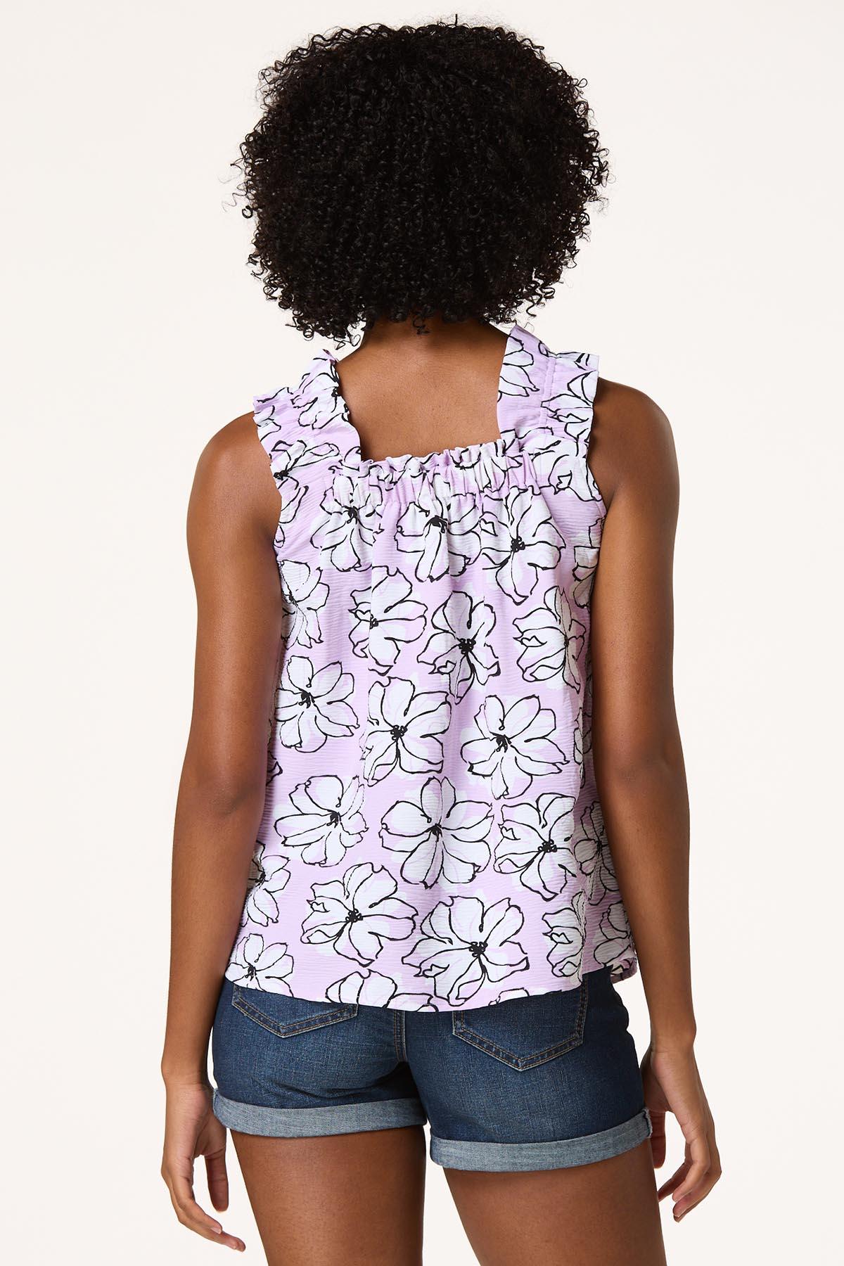 Ruched Strap Floral Tank