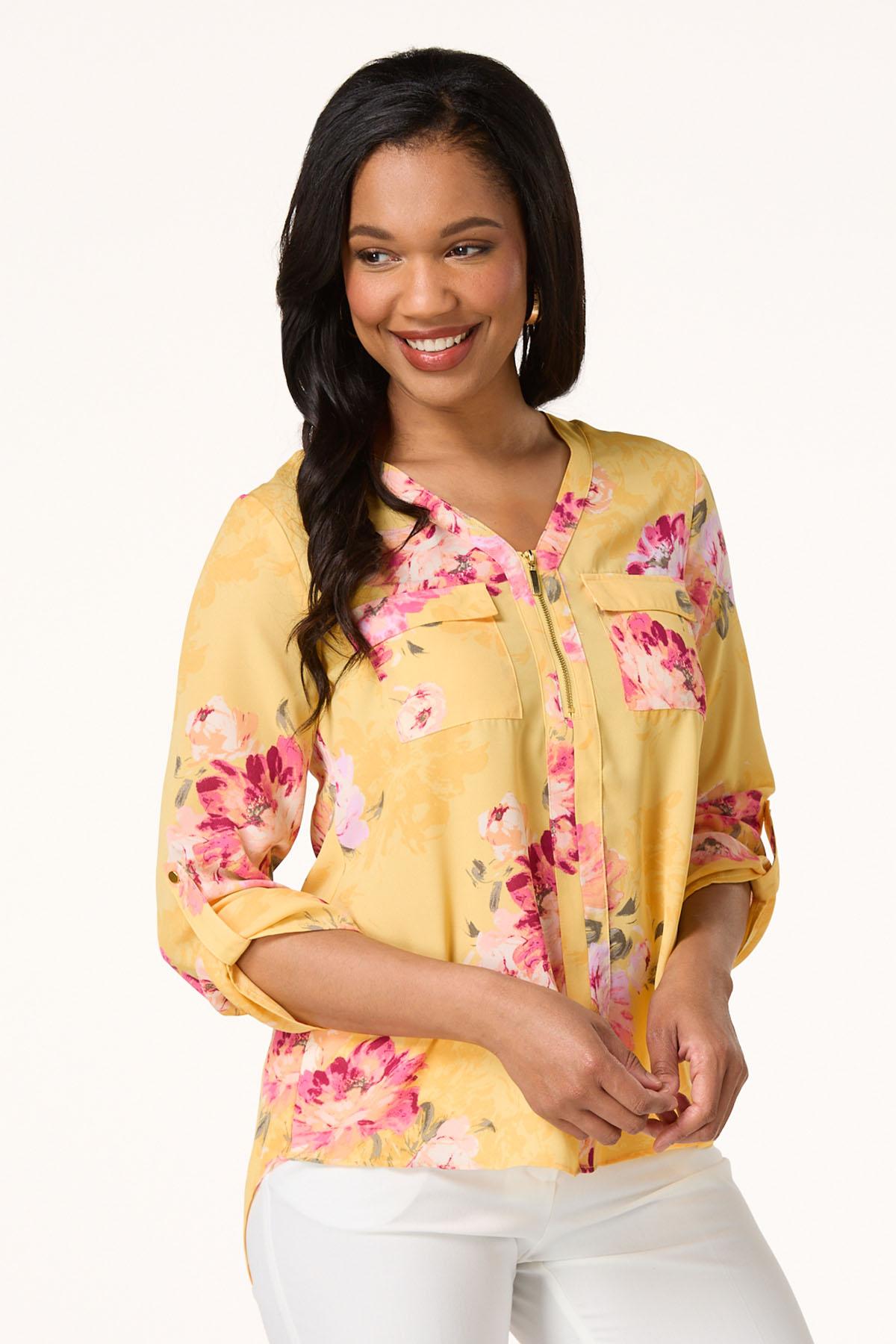 Golden Floral Half Zip Top