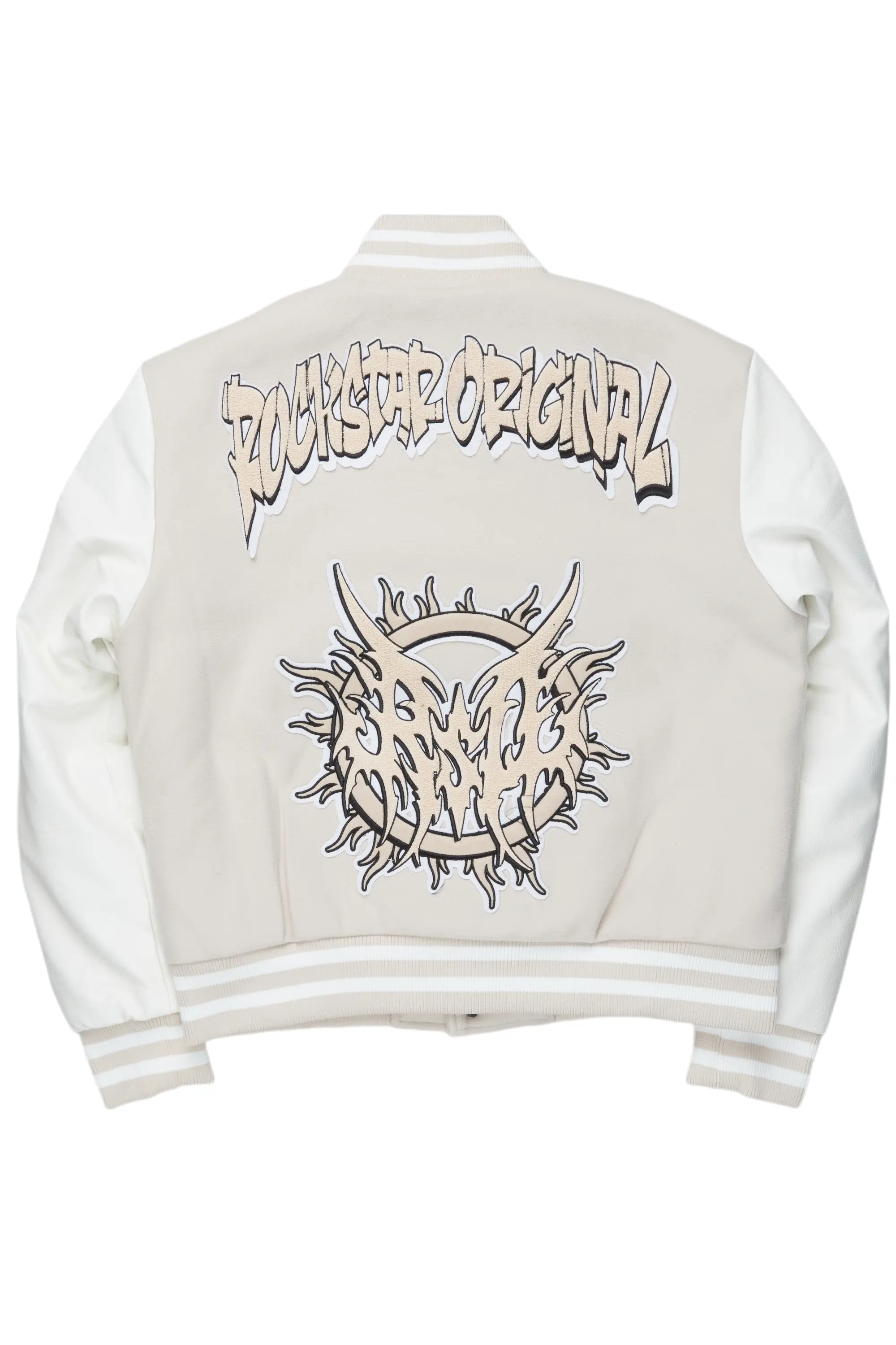 lonnesha Beige Oversized Varsity Jacket