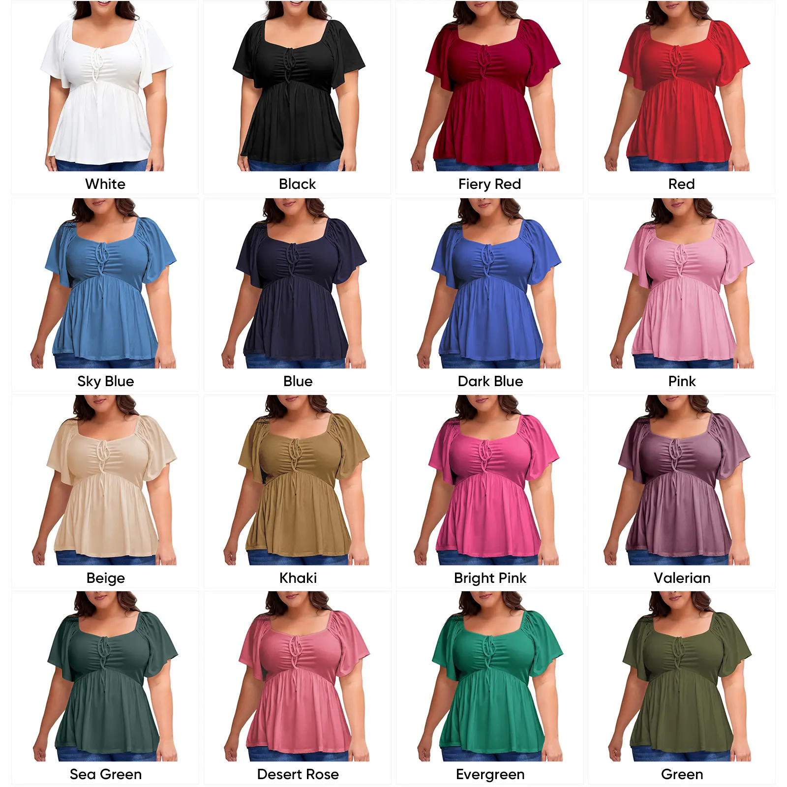 ⏰8 PACKS Women's Plus Size Sweetheart Neck Short Sleeve Shirred Peplum Blouse Tops Shirts(1X-5X)