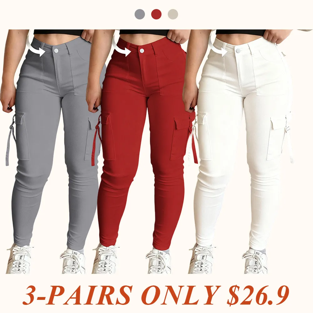 Women's Plain Multi-pocket Denim Cargo Pants