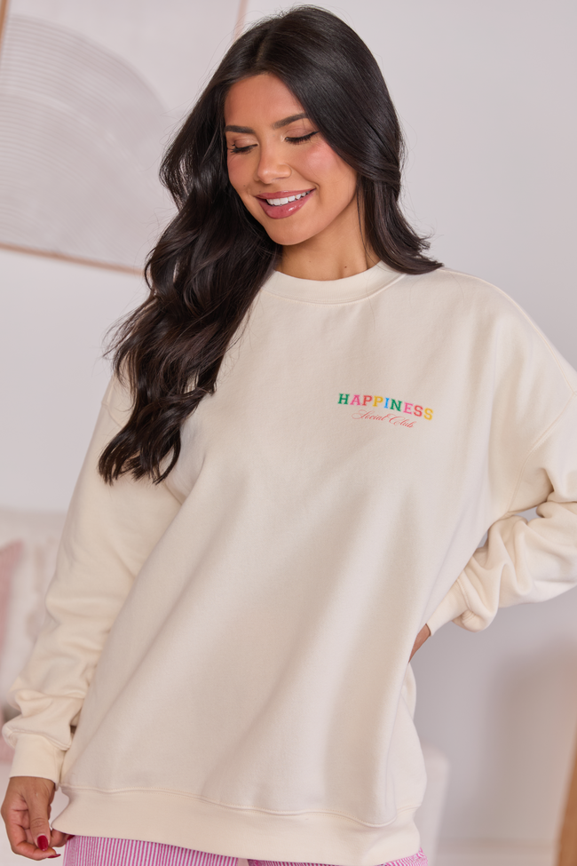 Happiness Social Club Cream Graphic Sweatshirt