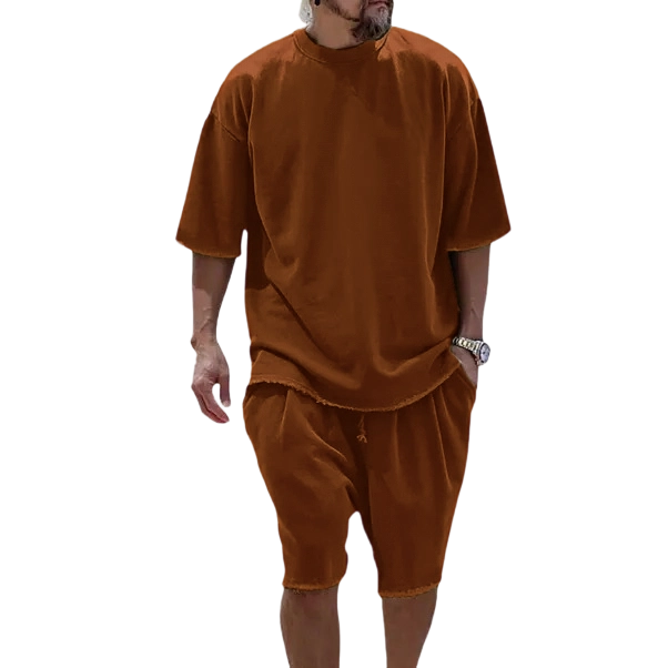 🔥Men’s Cotton Relaxed Fit Sweat Set – Casual T-Shirt & Shorts Lounge Outfit