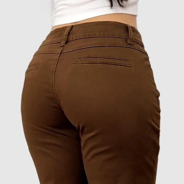 Mid Rise Straight Leg Pants women’s clothes Stretchy Fabric