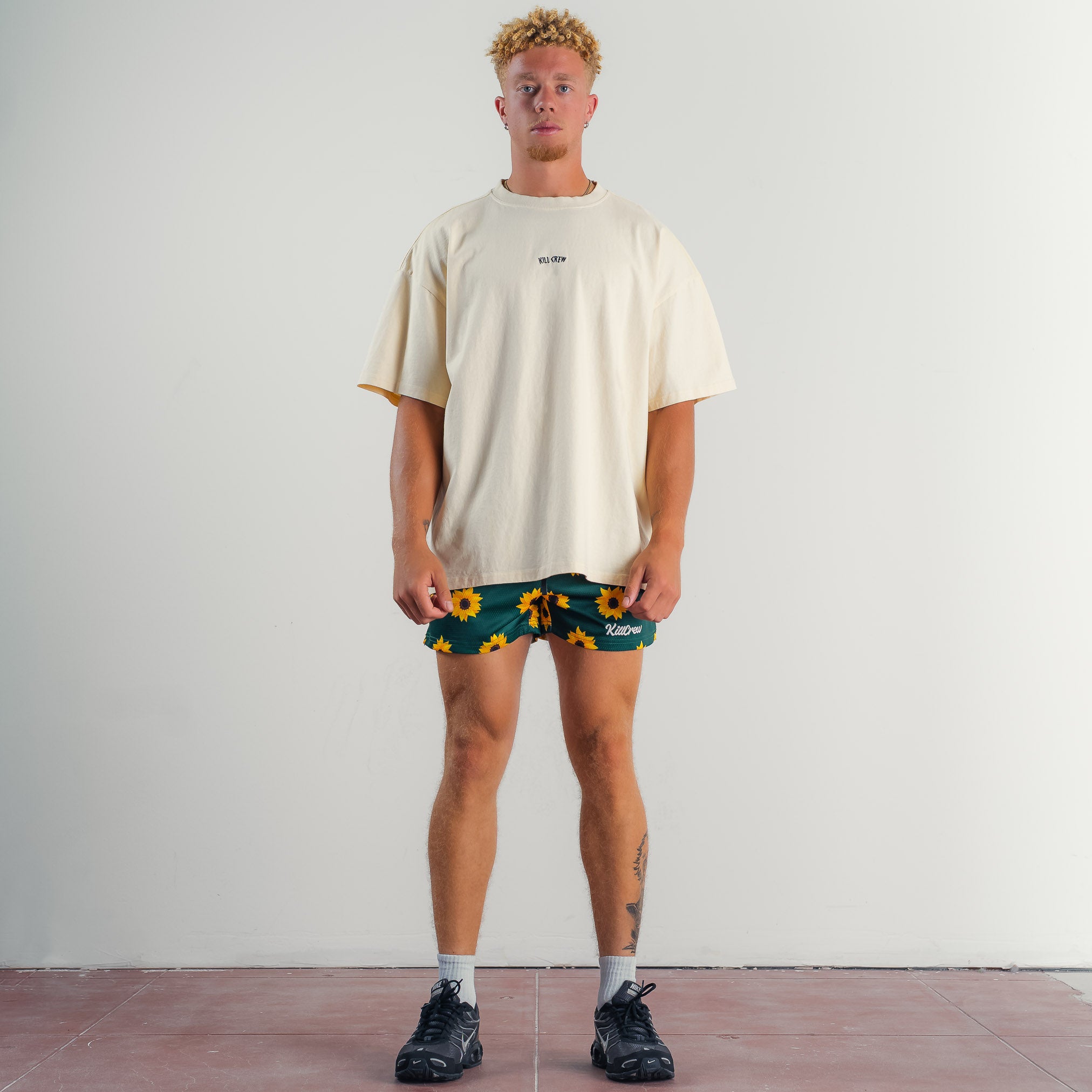 MUAY THAI SHORTS (MID THIGH CUT) SUNFLOWER - GREEN