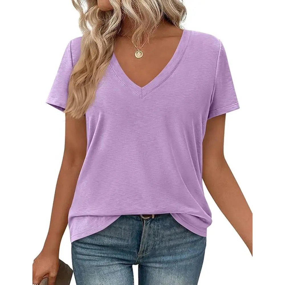 🔥11-Pack $24.99-Women’s Summer Casual V Neck Sleeve Loose Basic Tees