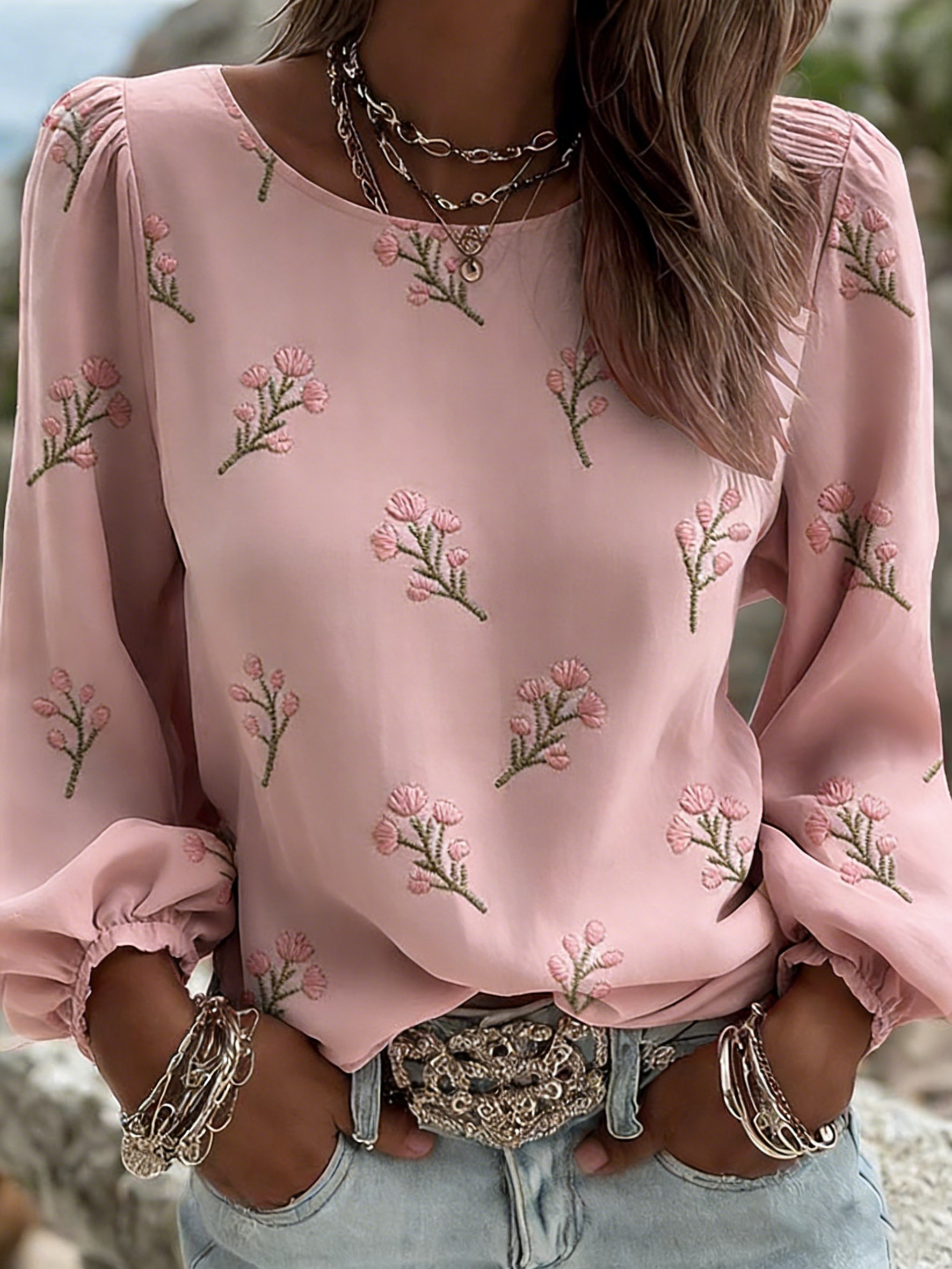 Women's Casual Floral Print Long-Sleeved Top- Fast Shipping