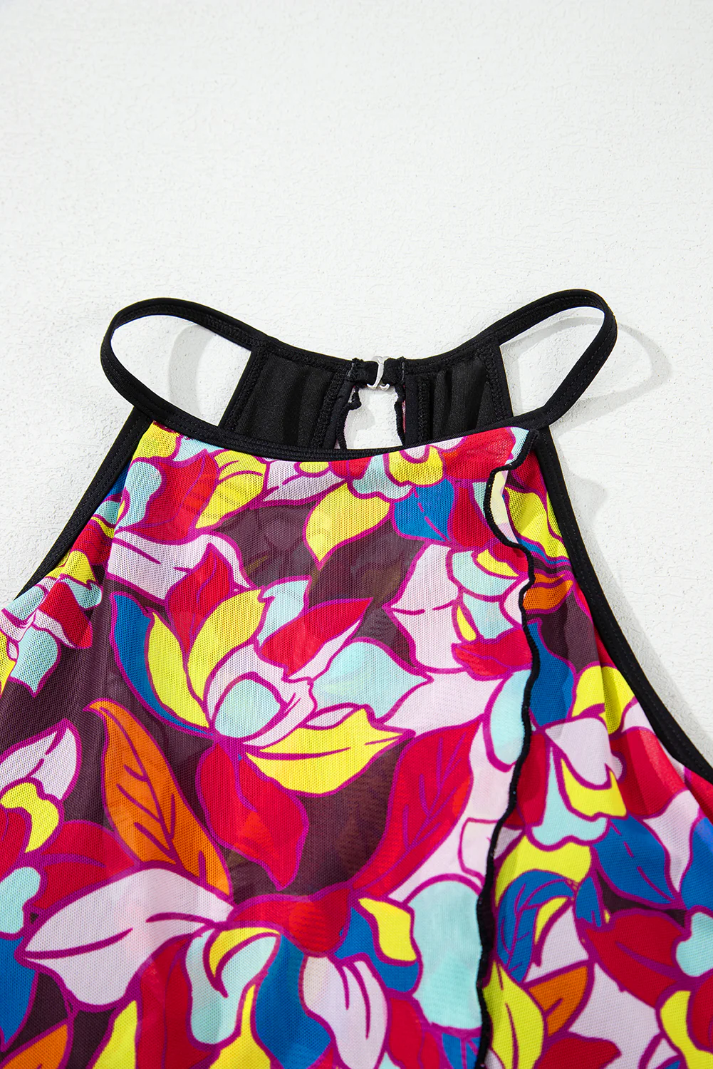 Purple Floral Print O Neck Open Back One Piece Swimsuit