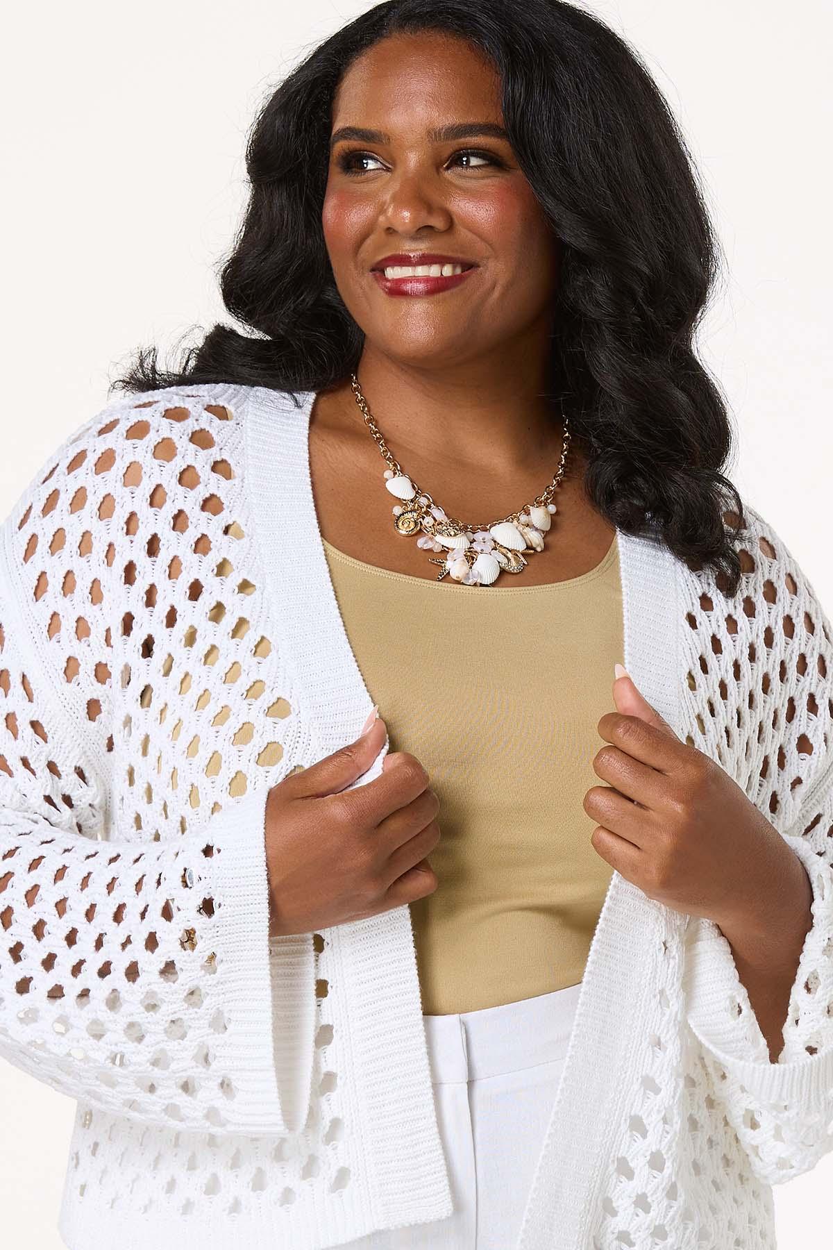 Plus Size Open Stitch Cardigan Sweater