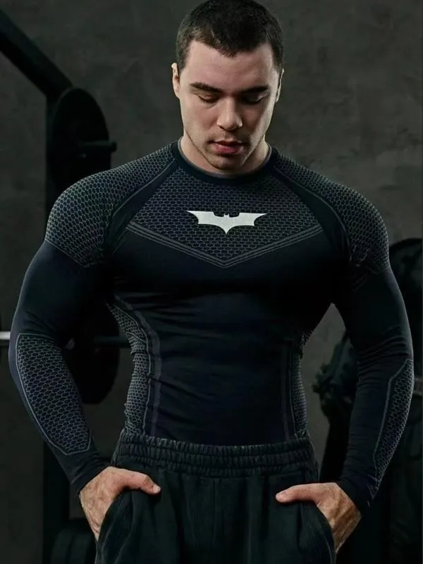 Men's Batman Sports Long Sleeve High Stretch Quick-Dry Fitness Tight Fit Running Ironing Essential