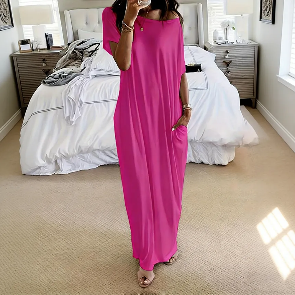 🔥8-PACK $24 - Women's Solid Color Batwing Sleeve Lounge Dress