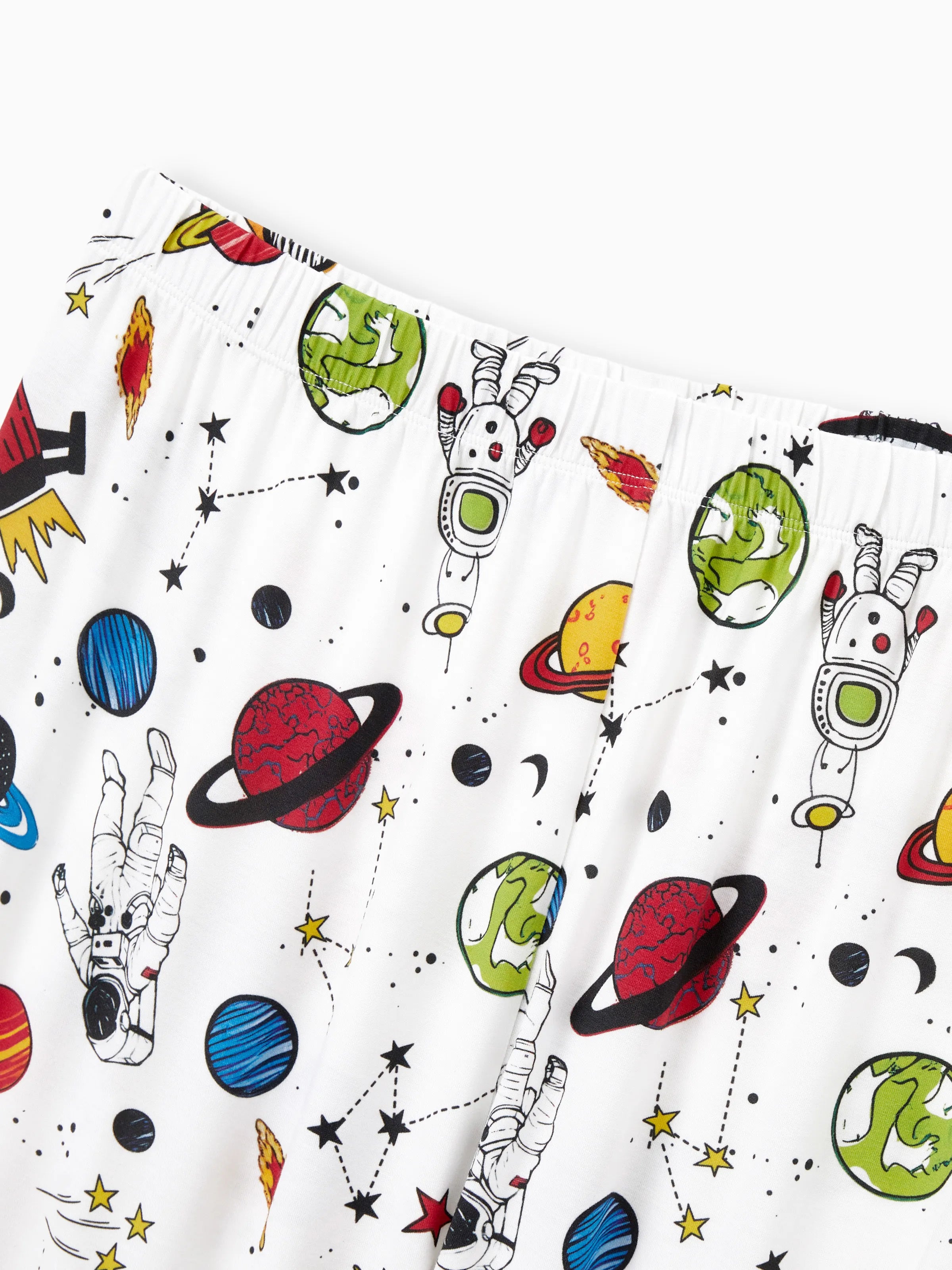 Bamboo Family Pajamas Space Theme Print Short-sleeve Matching Pajama set ( Snug-Fitting for Children ) White