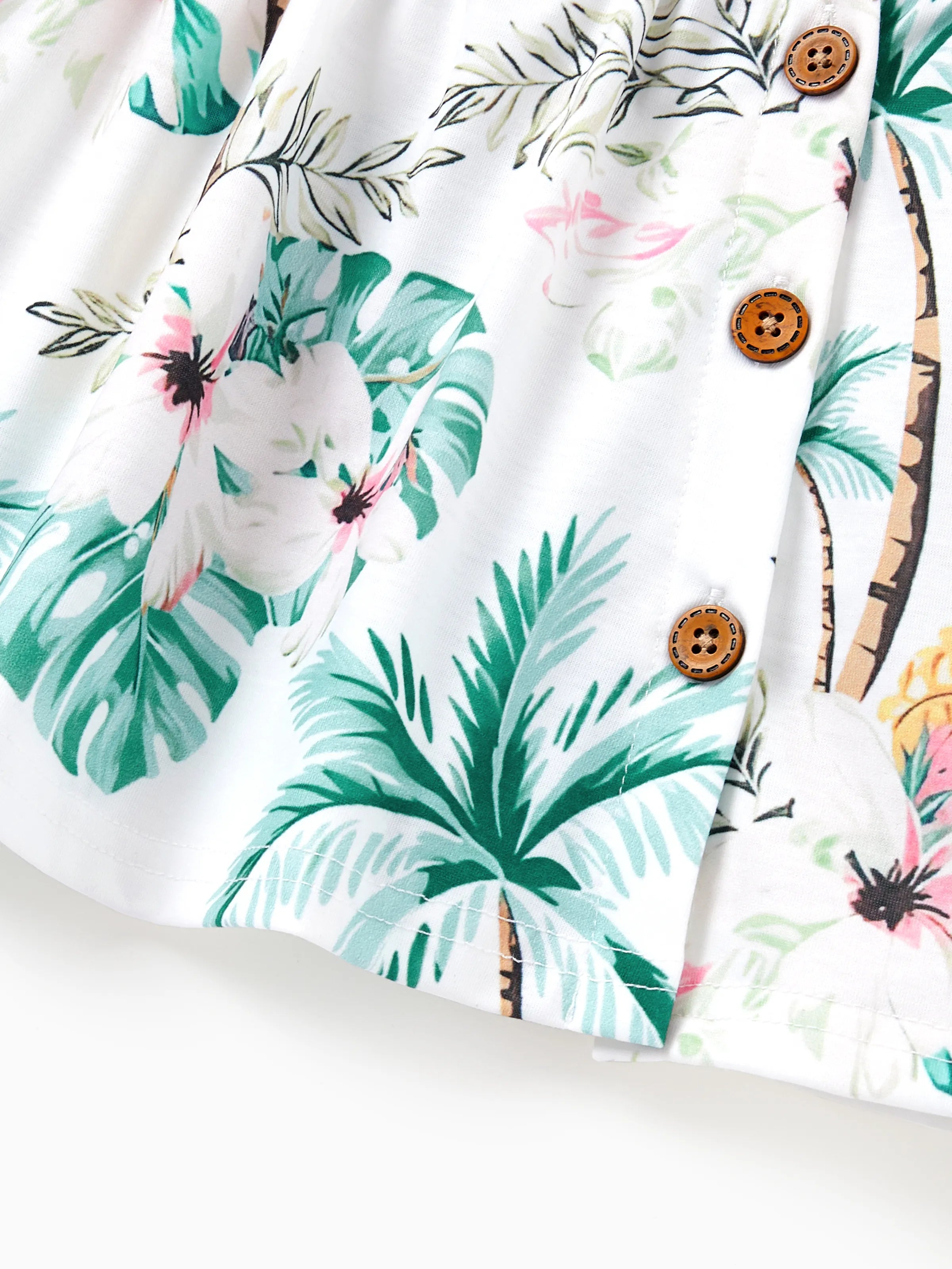 Family Matching Tropical Print Outfits Mommy & Me Tank Dress & Dad/Kids Cotton T-Shirt Set
 Green