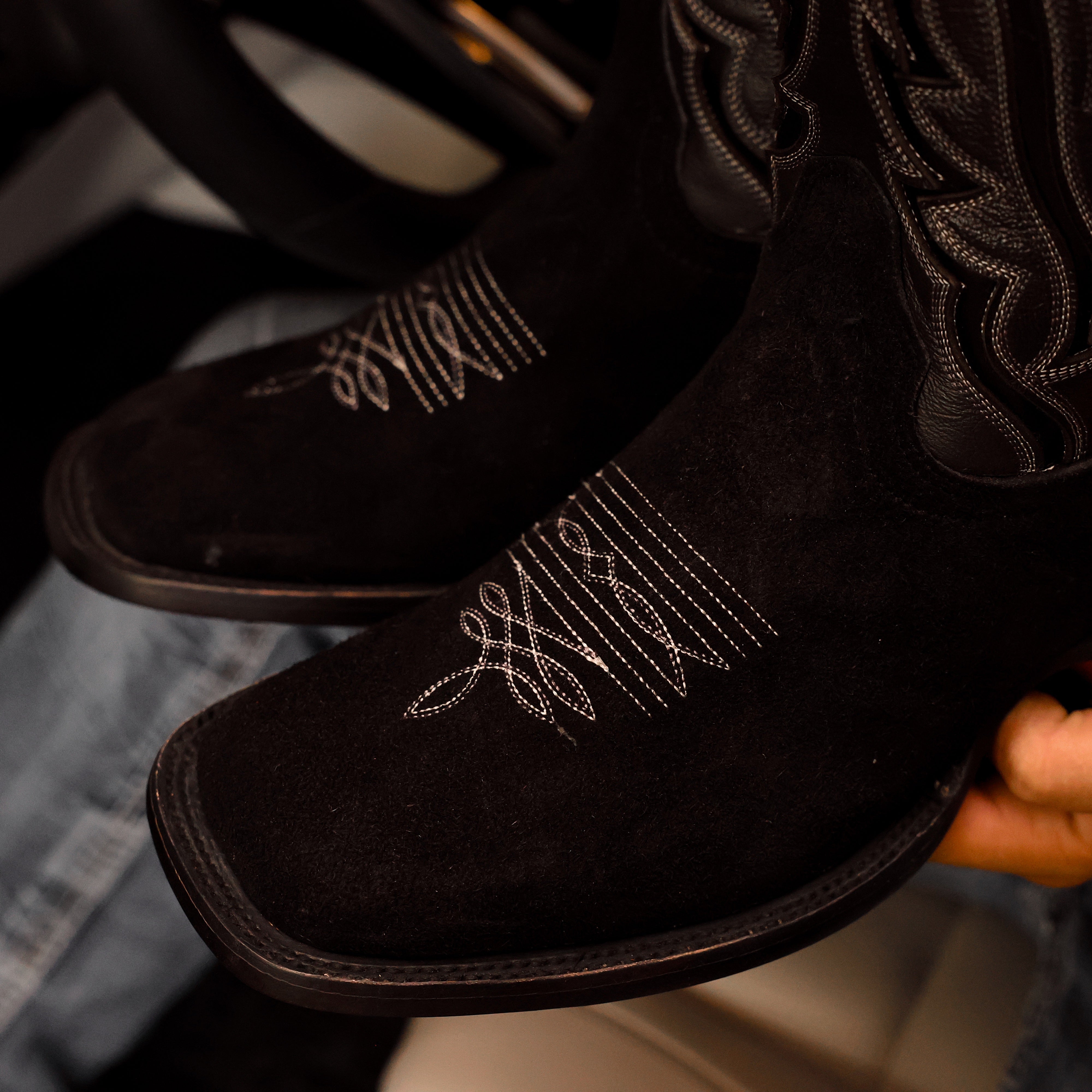 TOTAL BLACK Rough-Out Leather Boots - Square Toe