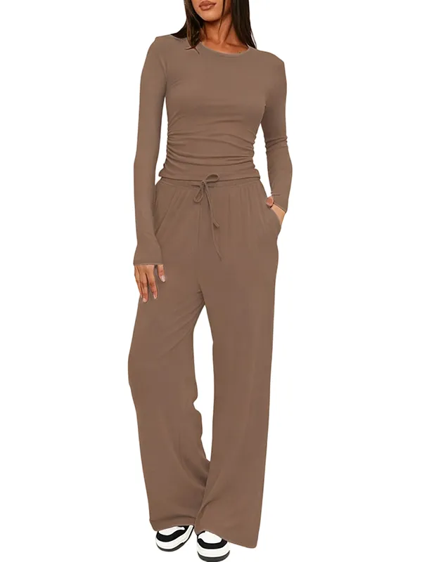 Women's Solid Ruched Drawstring Loungewear Set