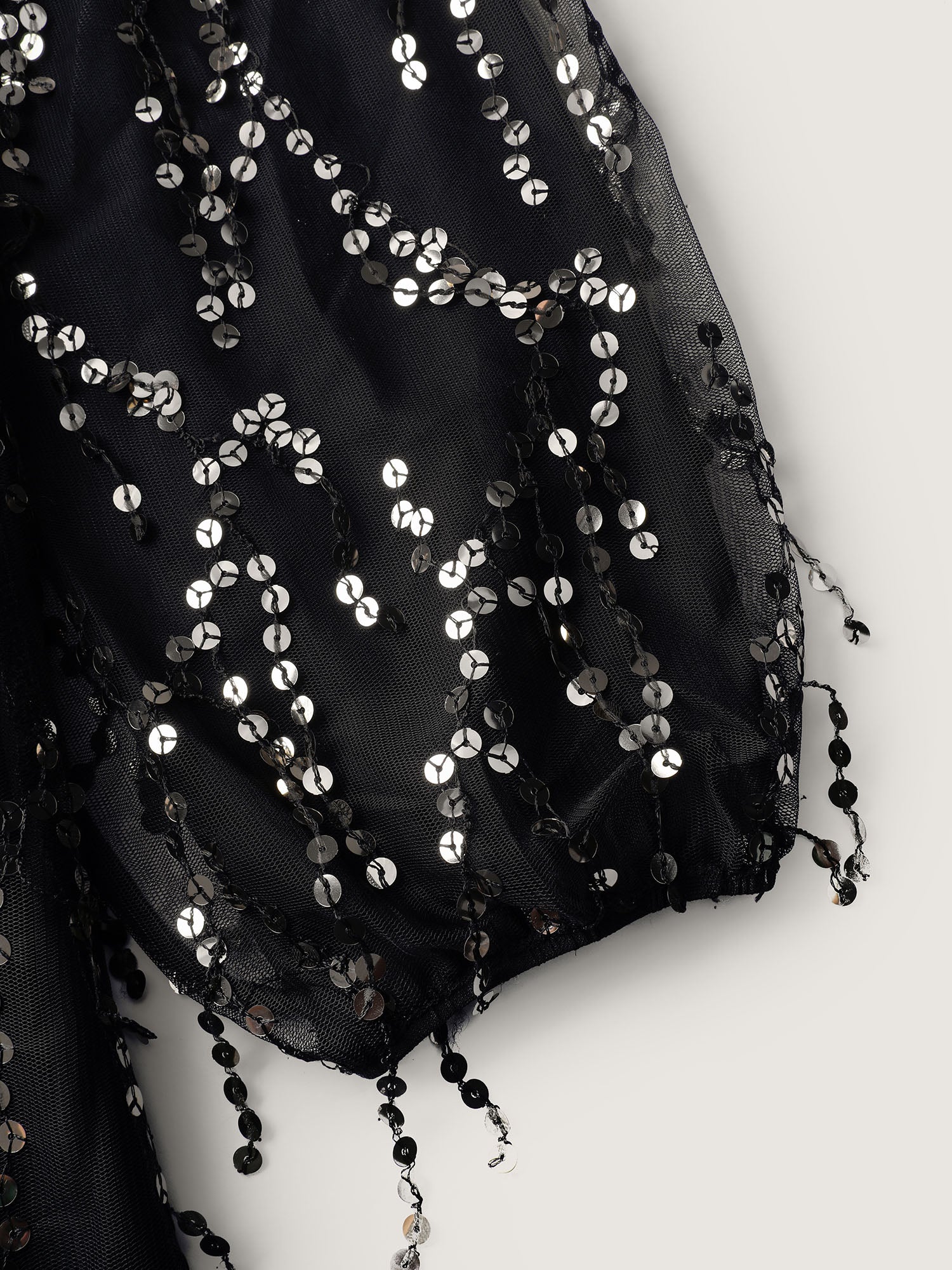 Back Bow Tie Fringe Sequin Mini Dress