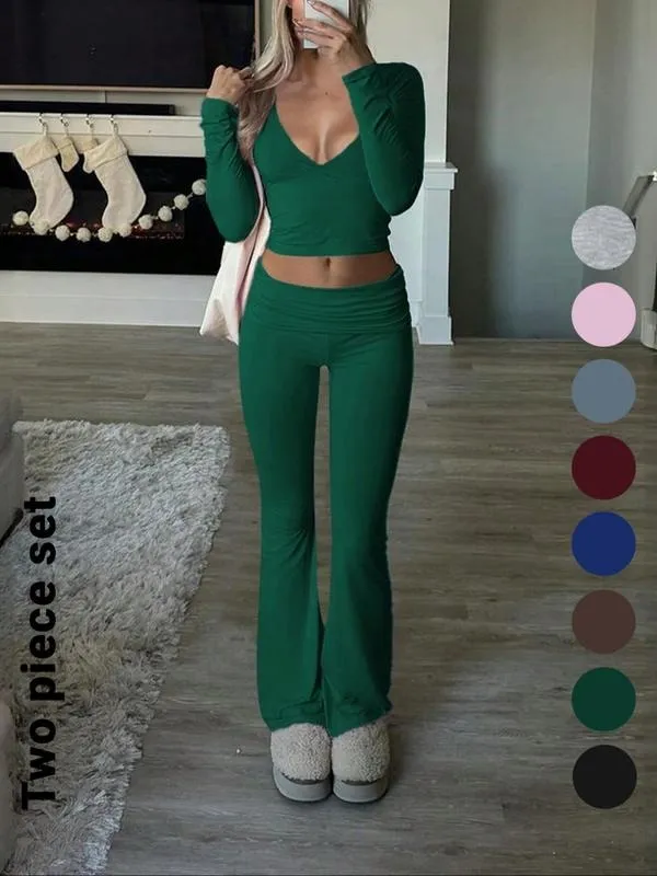 Slim-Fit Crop Top & Pants Two-Piece Set