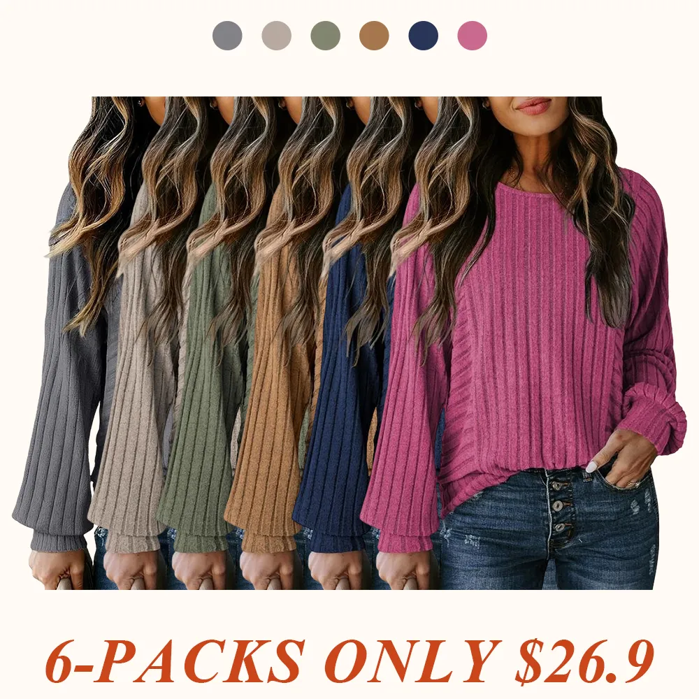 Womens Soft Long Sleeve Crewneck Shirts Fall Casual Loose Fit Knit Tops Blouses