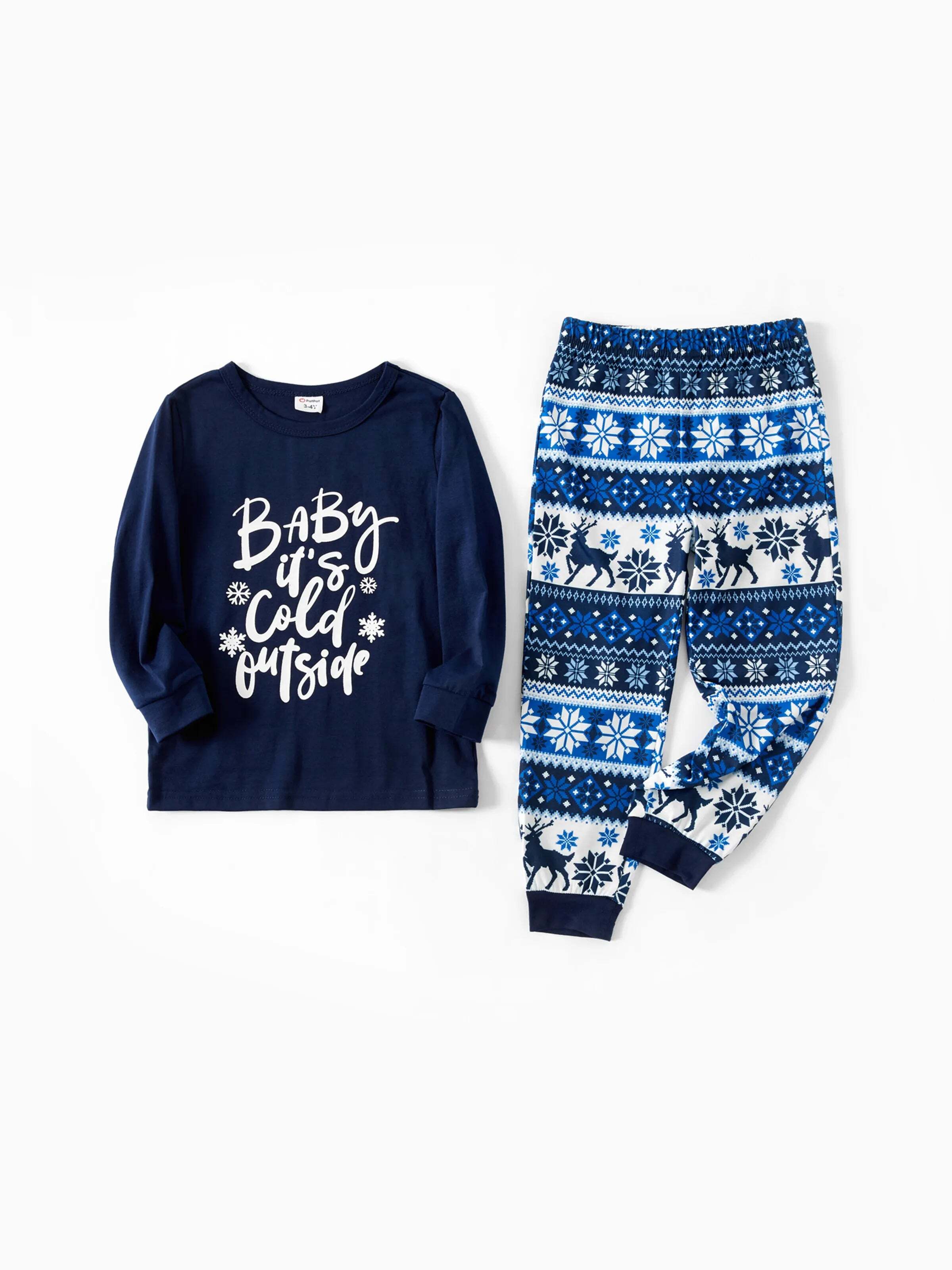 Mosaic Family Matching Letter Top Reindeer Pants Christmas Pajamas Sets with Christmas Socks Deep Blue