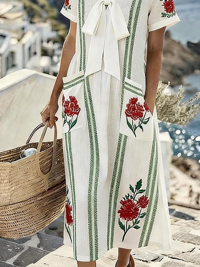 Women's Casual V-neck Resort Print Dress- Fast Shipping