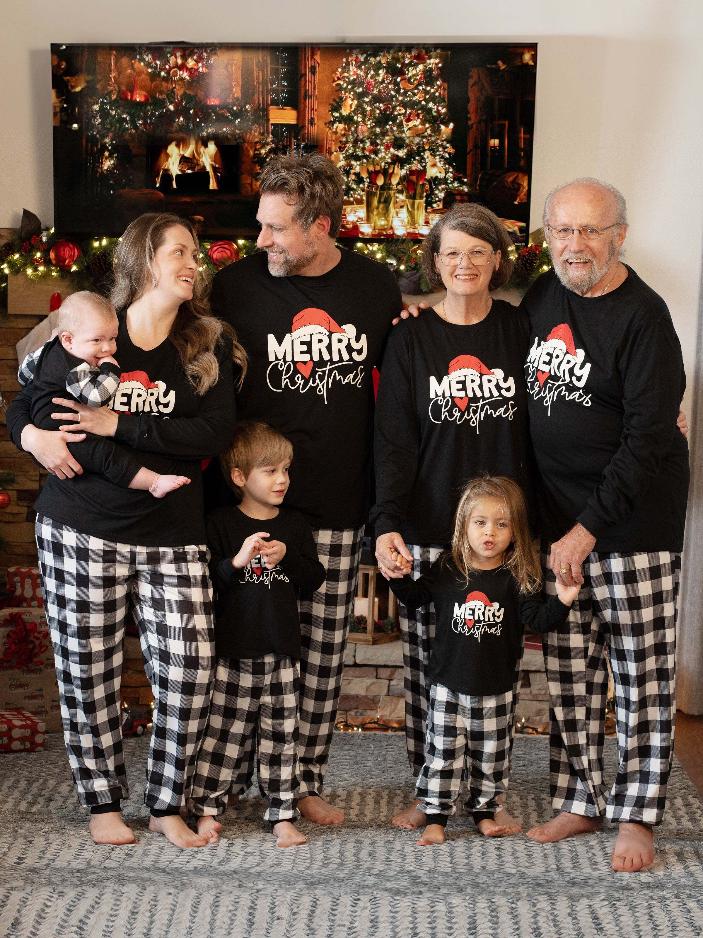 Christmas Family Matching Glow In The Dark Letters Print Long-sleeve Pajamas Sets with Christmas Socks Black+White