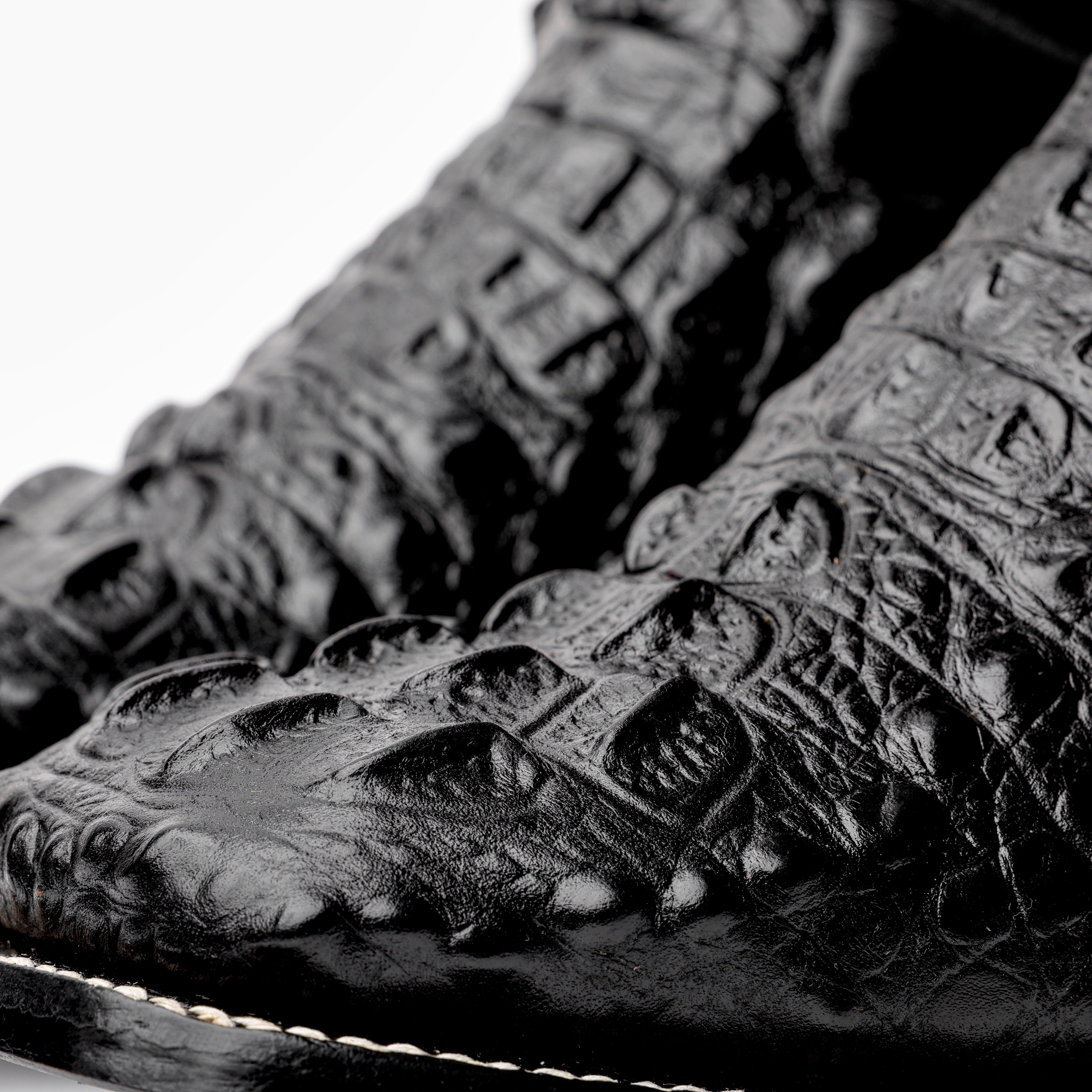 TOTAL BLACK Caiman Neck Leather Boots - Square Toe