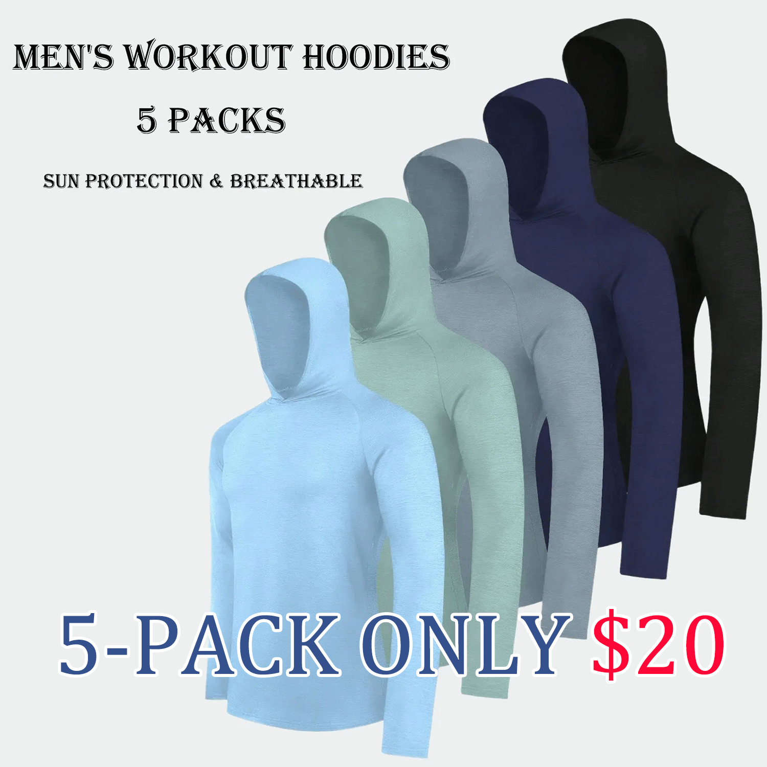 🔥🔥Men’s UPF Sun Protection Hoodie – Lightweight Dry-Fit Long Sleeve Athletic Shirthirt with Face Mask