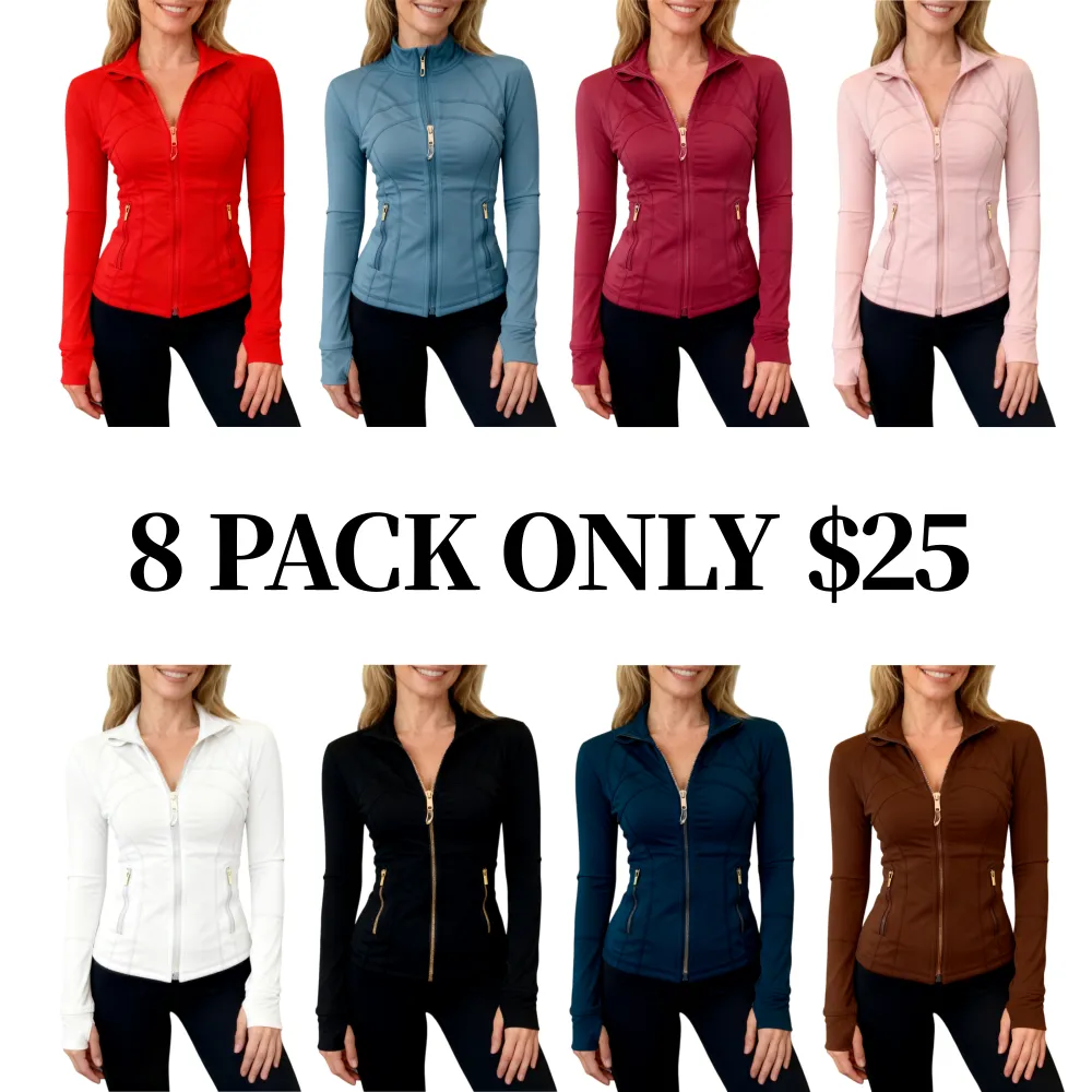 Women's Yoga Suit Gold Zipper Stand Up Collar Slimming Fitness Jacket