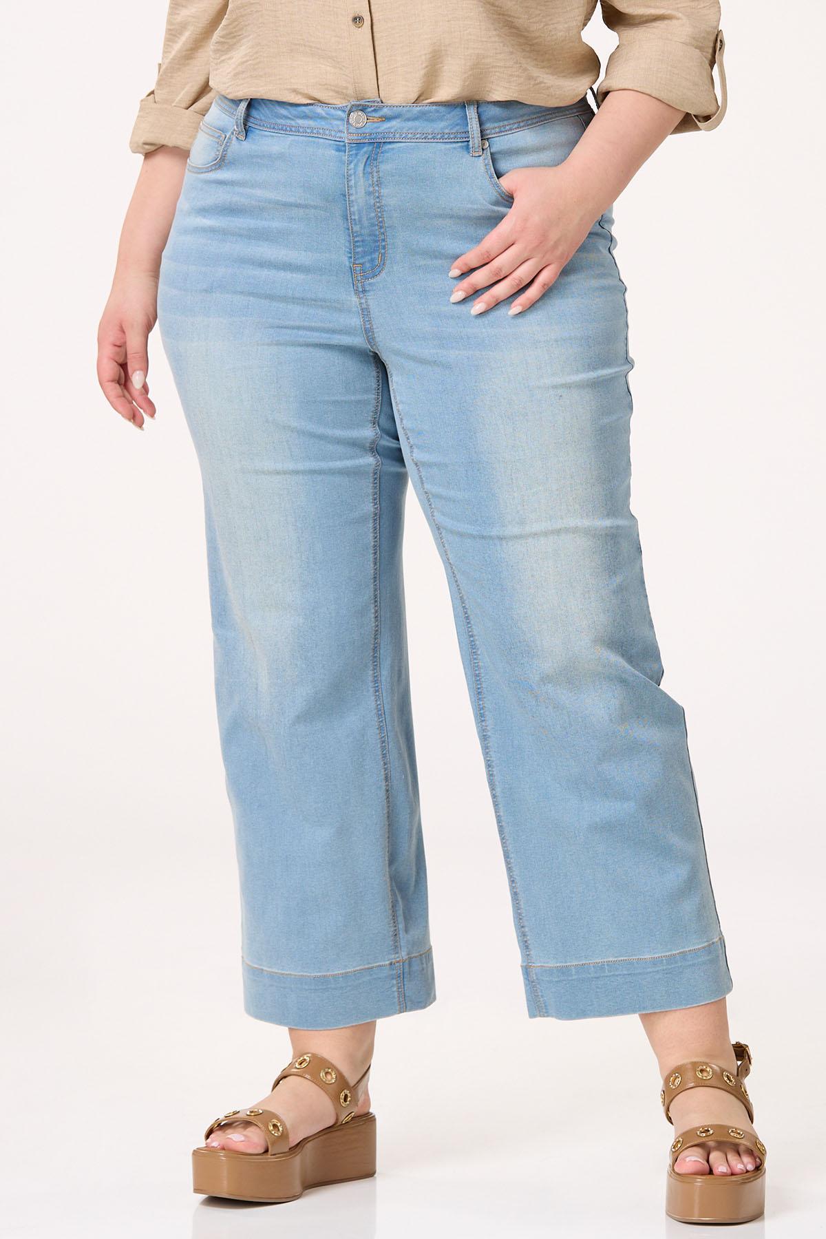 Plus Size Faded Blue Wide Leg Ankle Jeans