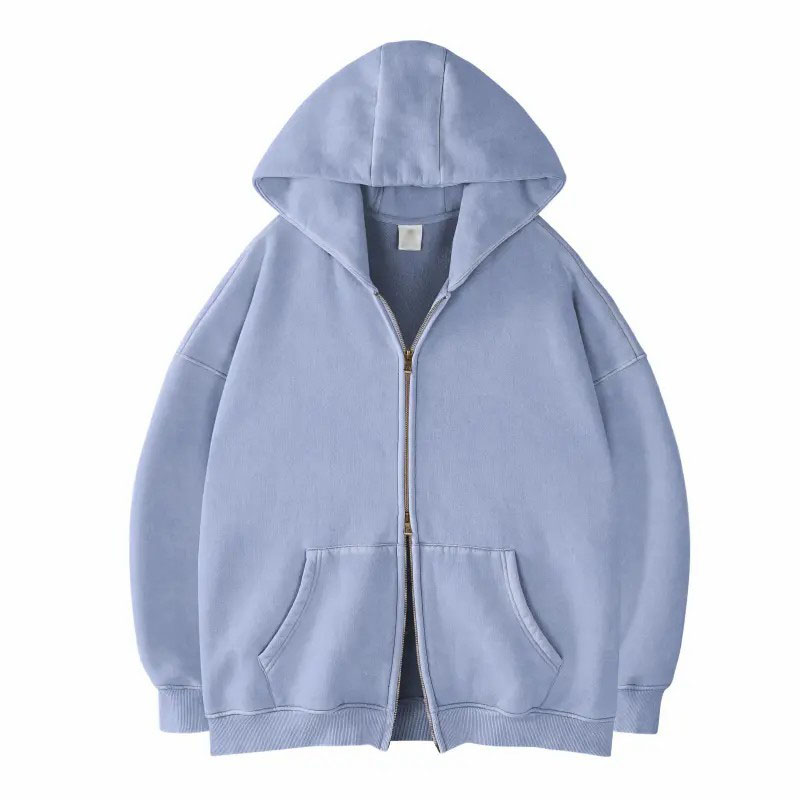 Unisex Acid Wash Oversized Zip-Up Hoodie – Heavyweight Fleece Cotton Sweatshirt