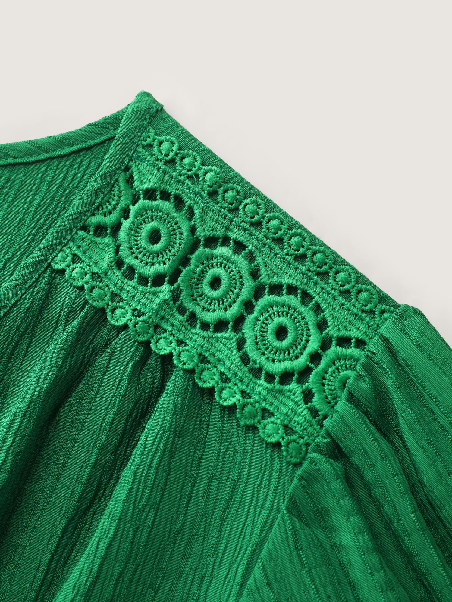 Lace Cut-Out Shirred Solid Maxi Dress