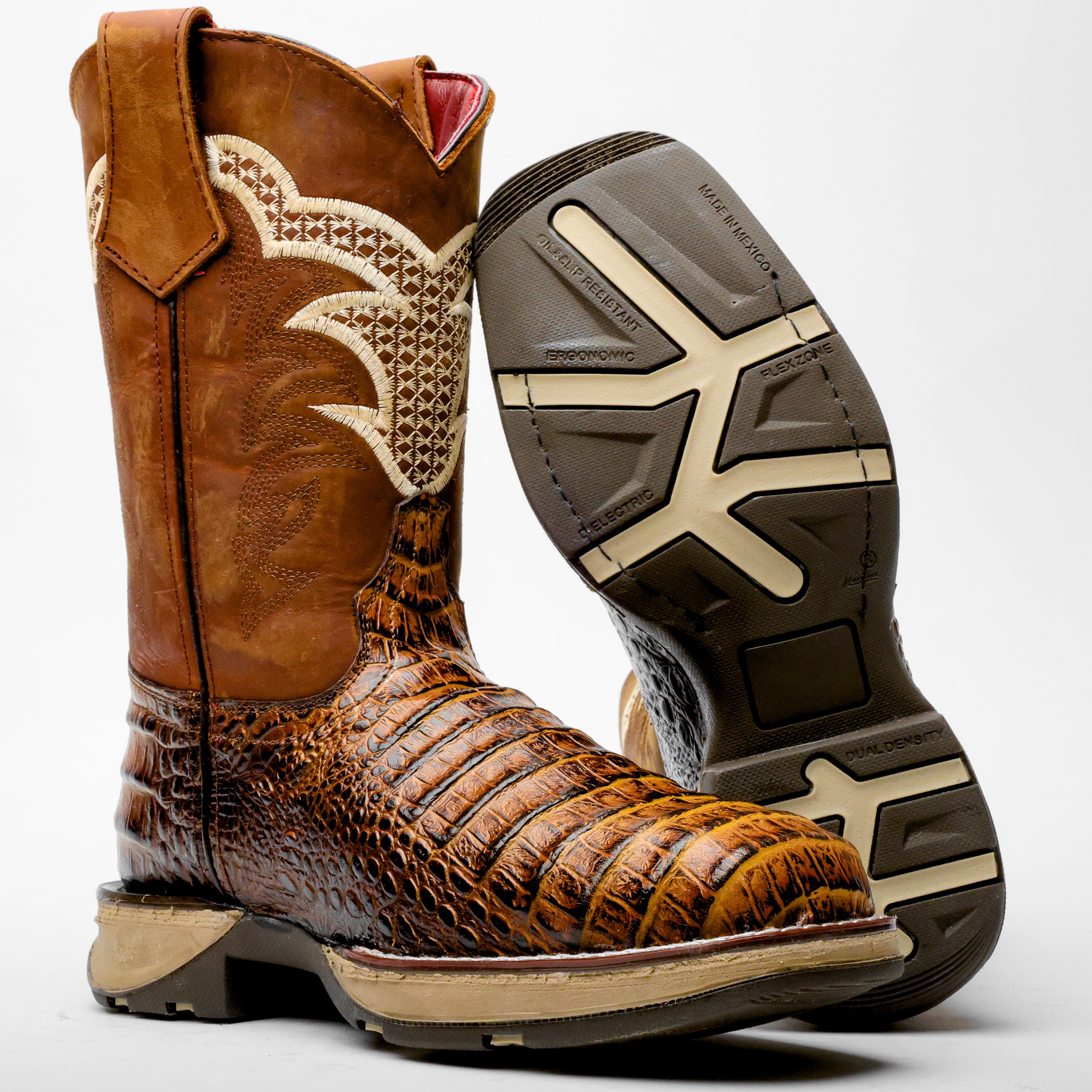 Honey Caiman Belly Leather Boots With 3D Lightweight Sole - Composite Toe