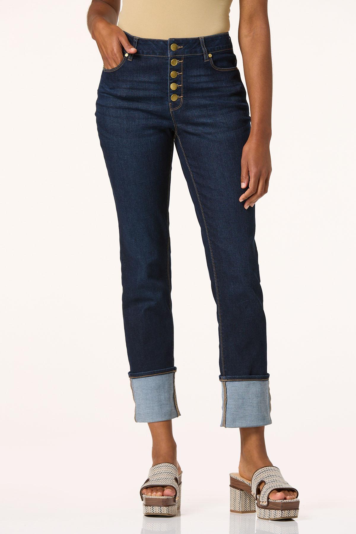 Button Fly Cuffed Hem Jeans