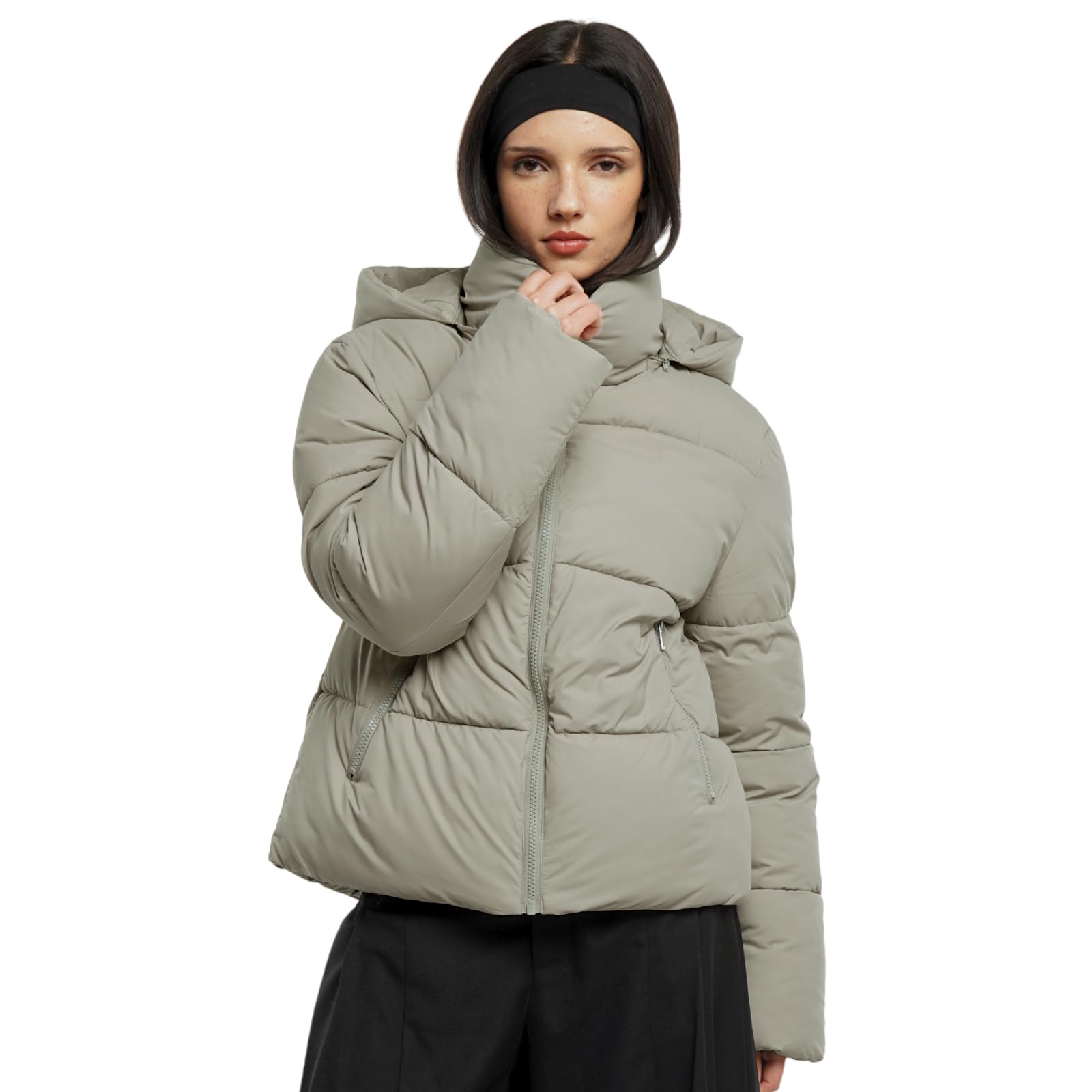 WarmCore Premium Short Puffer Jackets with Removable Hood & Optional Faux Fur Linging, Lady Casual Outerwear Longsleeves Zip Pockets Warm Quilted Coat