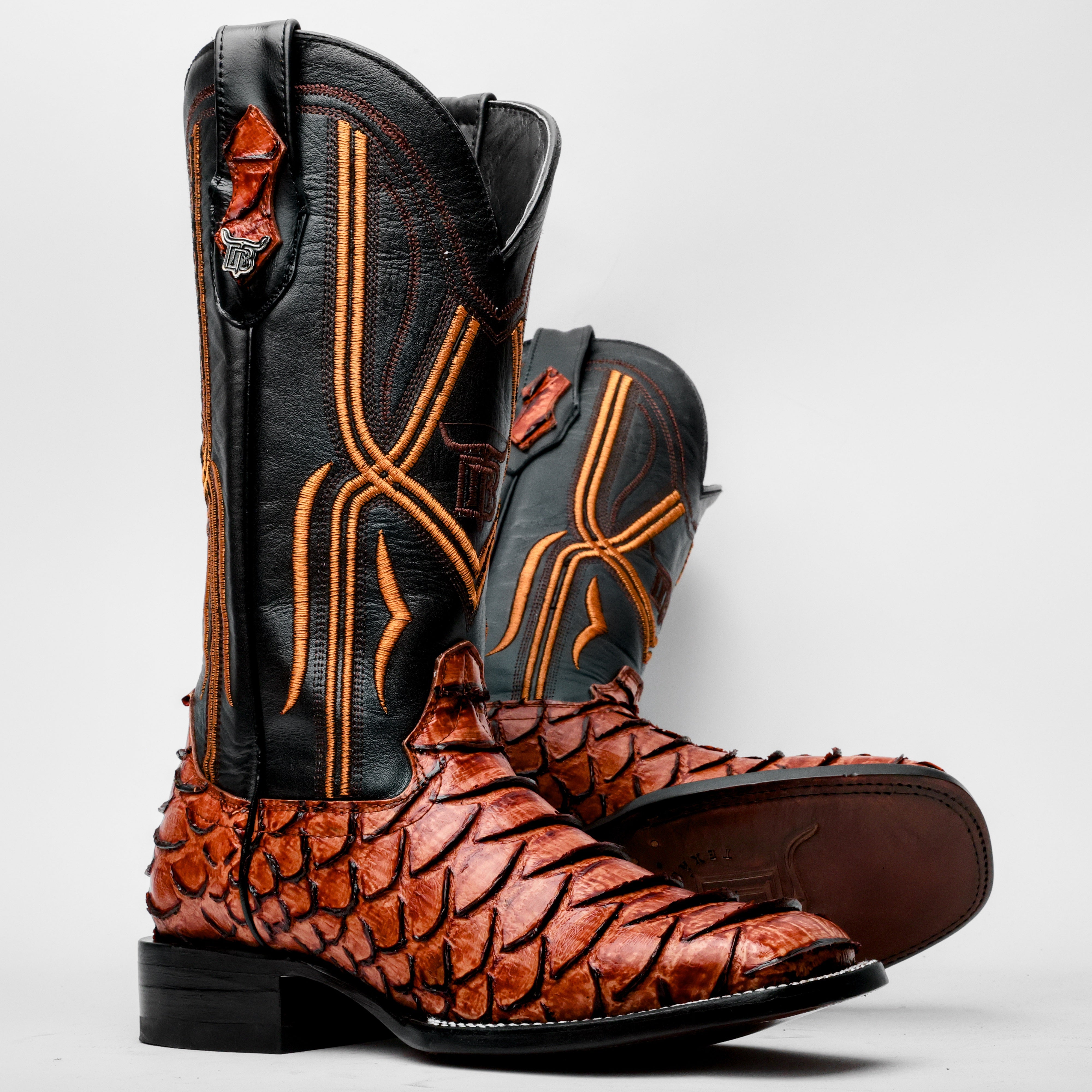 Cognac Jumbo Python Leather Boots - Square Toe