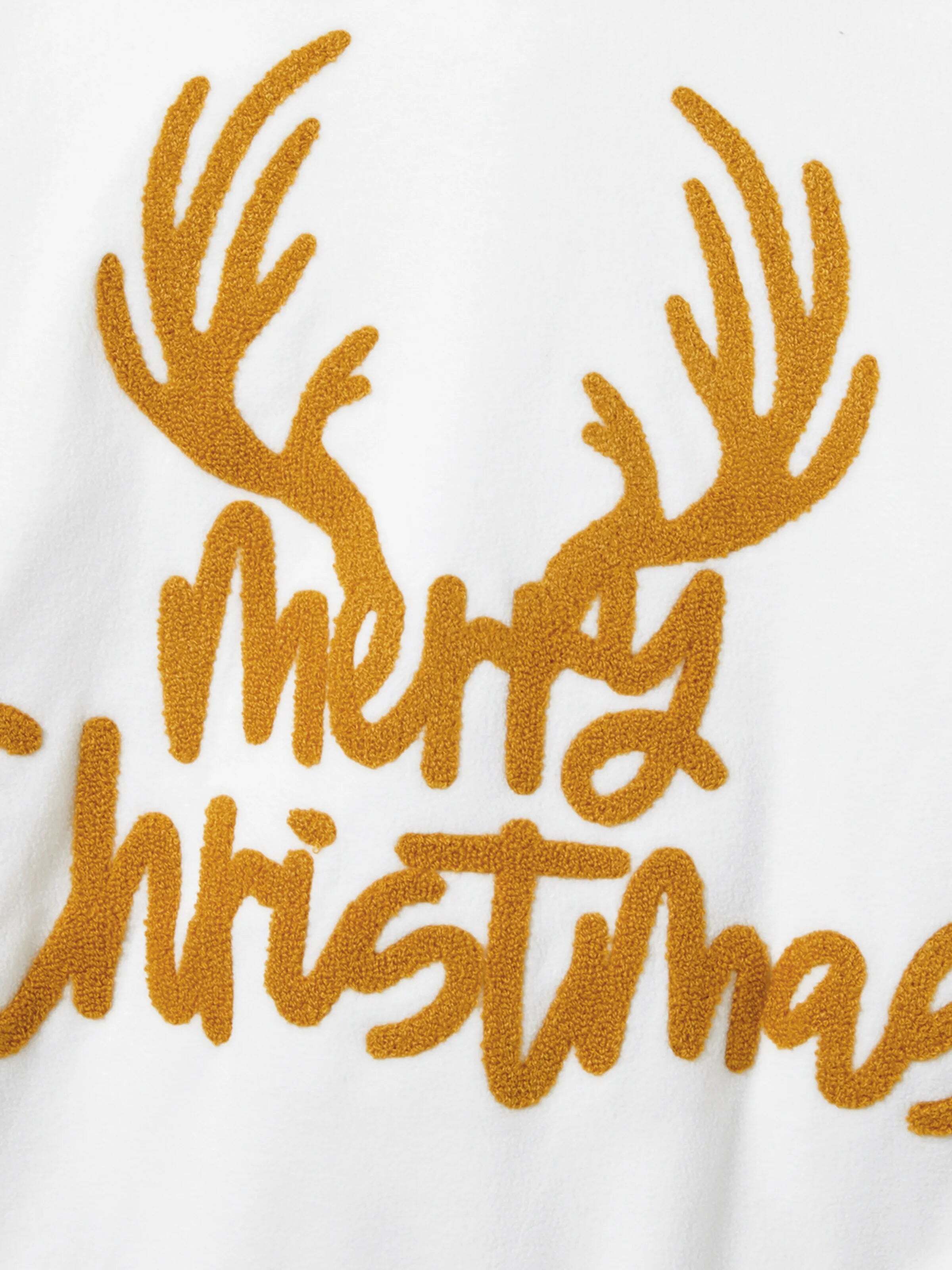 Christmas Family Matching Letters Embroidered Long-sleeve Hooded Fleece Pajamas Sets with Christmas Socks White