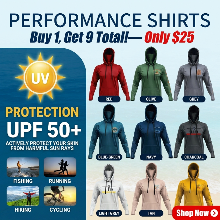 🔥Men’s Hooded UPF 50 Work & Fishing Shirt with Built-In Face Gaiter