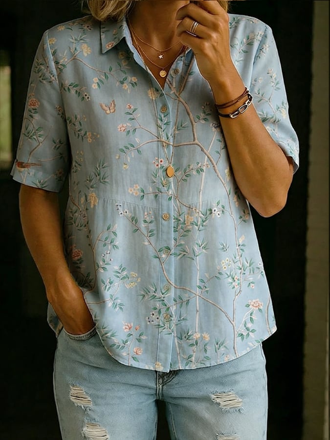 Women's Flowers Casual And Comfortable Short-Sleeved Shirt