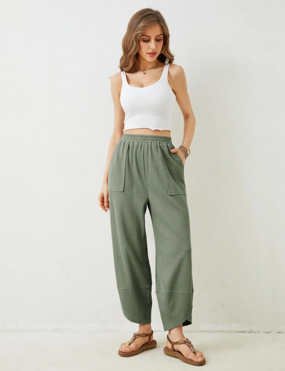 Women's Wide Leg Harem Pants Casual Palazzo Pants with Pockets High Waist Relaxed Fit