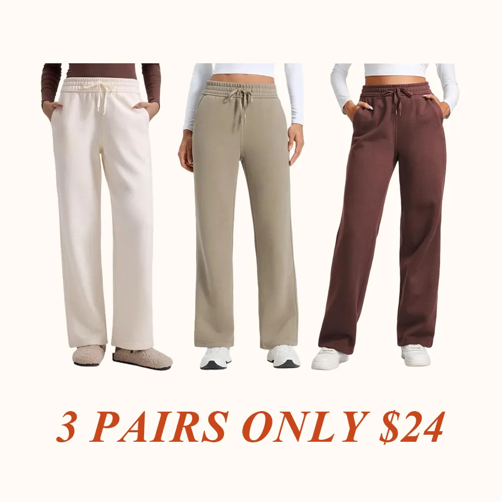 Cotton Fleece Lined Sweatpants Women Straight Leg Casual Lounge Sweat Pants