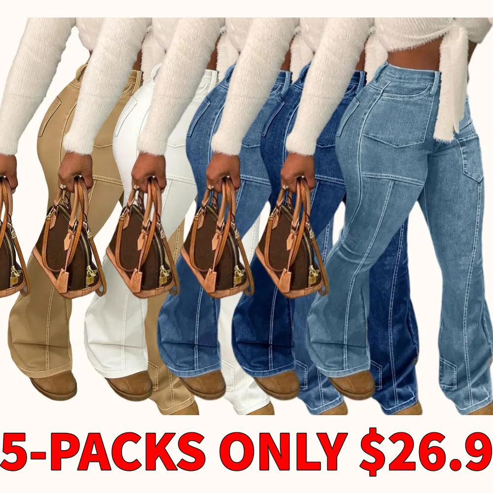 Women's solid color flared pants with pockets